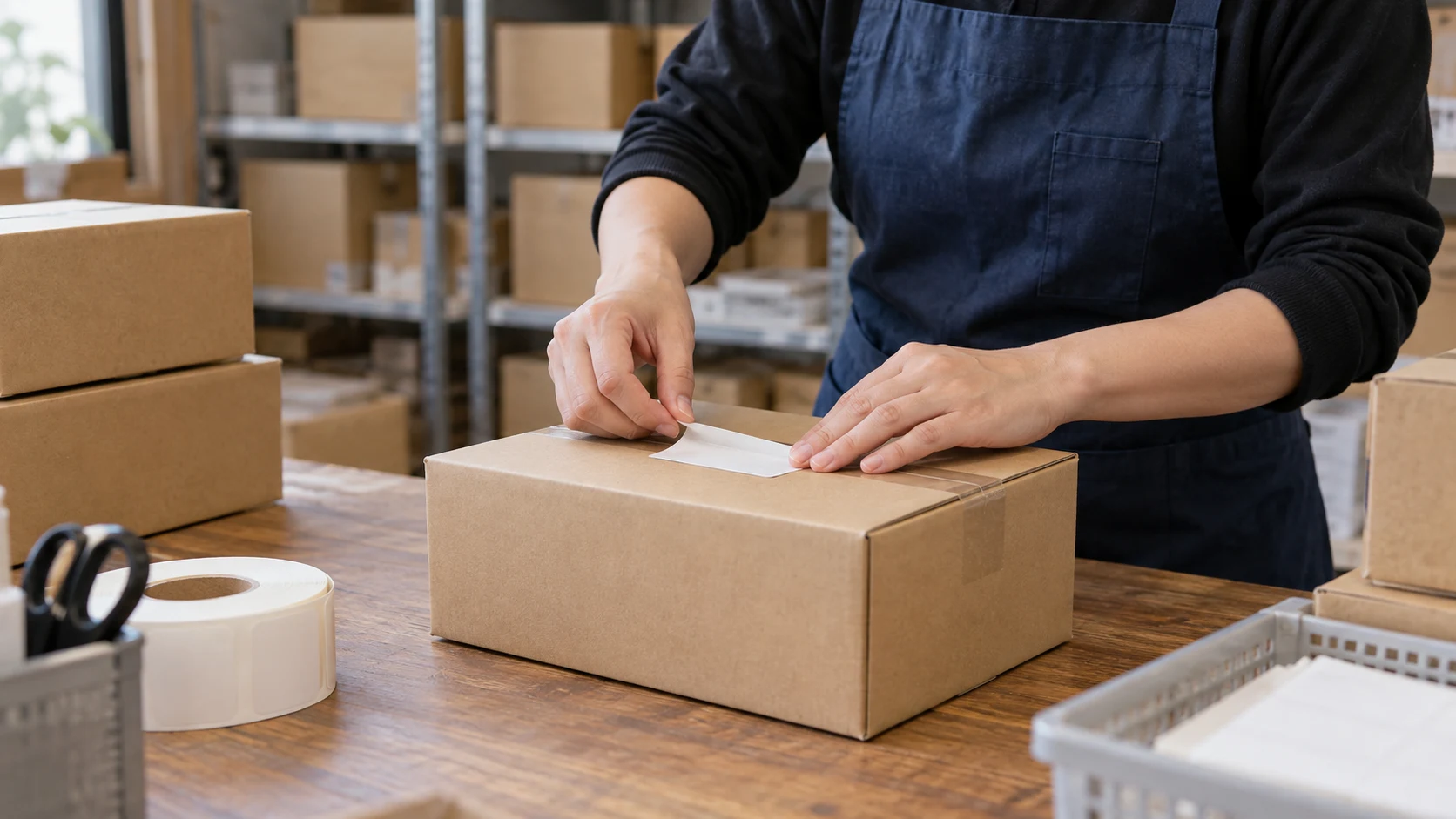 Illustration of a product box being labeled