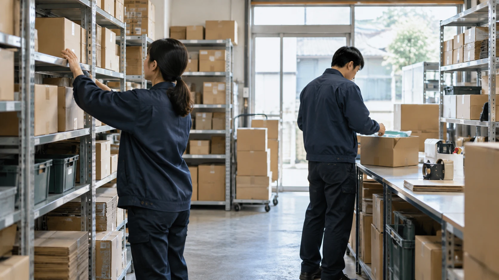 Illustration of product storage and packing work
